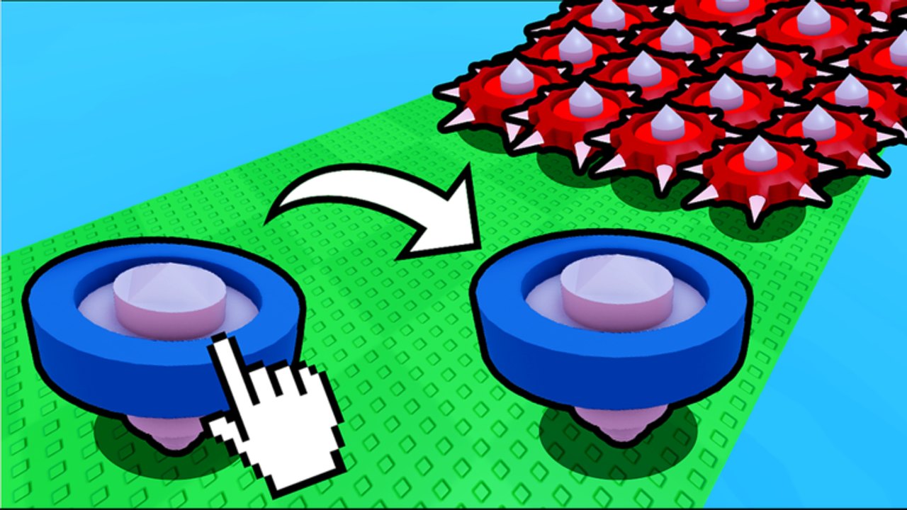 Spinners iniciales azules frente a una oleada de peonzas enemigas rojas con pinchos en un carril verde de Merge a Spinner